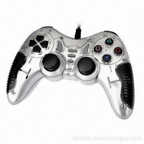 3- in-1 Wire Gamepad/Joypad for Sony's PS2/PS3/PC with Double Vibration/Function of Turbo, Clear